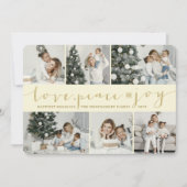 Love Peace Joy Ivory Gold Modern 6 Foto Collage Feestdagenkaart (Voorkant)