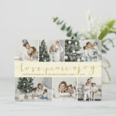 Love Peace Joy Ivory Gold Modern 6 Foto Collage Feestdagenkaart (Staand voorkant)