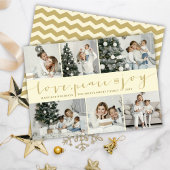 Love Peace Joy Ivory Gold Modern 6 Foto Collage Feestdagenkaart