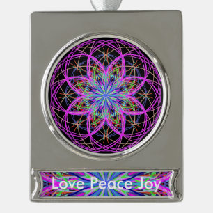 Love Peace Joy Kaleidoscope Mandala Ornament Verzilverd Banner Ornament