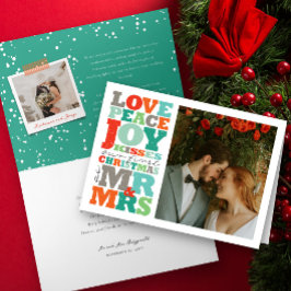 Love Peace Joy Kisses Color Typography Kerstmis Feestdagen Kaart