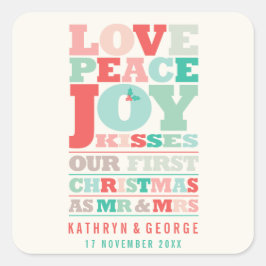Love Peace Joy Kisses Color Typography Kerstmis Vierkante Sticker