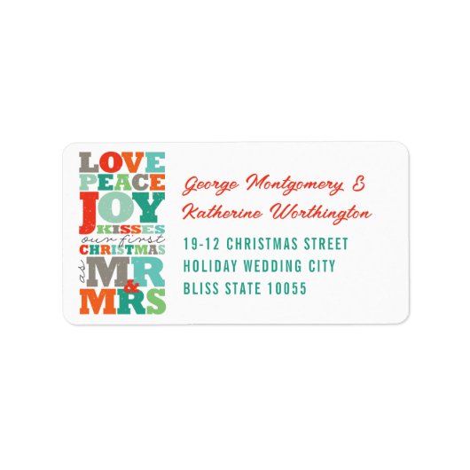 Love Peace Joy Kisses Couple 1e kerstadres Etiket (Voorkant)
