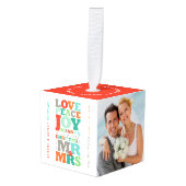 Love Peace Joy Kisses Mr & Mrs 1st-kerstfoto Decoratie (Voorkant hoekig)