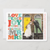 Love Peace Joy Kisses Mr & Mrs 1st-kerstfoto Feestdagenkaart (Voorkant)