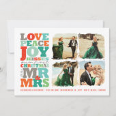 Love Peace Joy Kisses Mr & Mrs 1st-kerstfoto Feestdagenkaart (Voorkant)