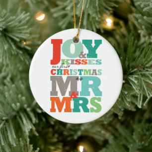 Love Peace Joy Kisses Mr & Mrs 1st-kerstfoto Keramisch Ornament