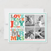 Love Peace Joy Kisses Mr & Mrs 1st-kerstfoto RSVP Kaartje (Voorkant)