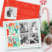 Love Peace Joy Kisses Mr & Mrs 1st-kerstfoto RSVP Kaartje