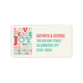 Love Peace Joy Kisses Typography Kerstadres Etiket (Voorkant)