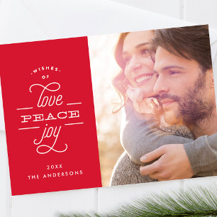Love Peace Joy Lettering Holiday Fotokaart Feestdagenkaart
