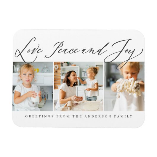 Love Peace & Joy Modern Chic Photo Holiday Magneet (Horizontaal)