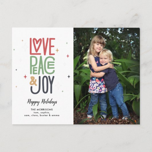 Love Peace Joy Modern Typography 2 Photo Holiday P Briefkaart (Voorkant)