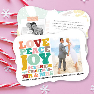Love Peace Joy Mr & Mrs First Kerstfoto Feestdagenkaart