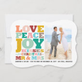 Love Peace Joy Mr & Mrs First Kerstfoto Feestdagenkaart (Voorkant)