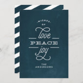 LOVE PEACE JOY Navy Chalk Holiday Kaart (Voorkant / Achterkant)