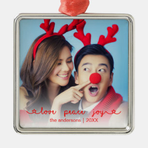Love Peace Joy Photo Cute Red Kerstmis Metalen Ornament