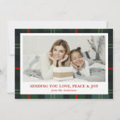 "Love, Peace & Joy" Plaid Holiday Photo Card Feestdagenkaart (Voorkant)