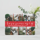 Love Peace Joy Red Band Modern 6 Photo Collage Feestdagenkaart (Staand voorkant)