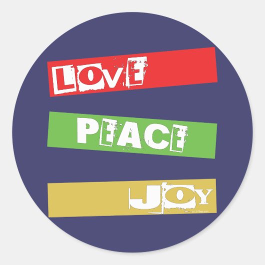 LOVE PEACE JOY RONDE STICKER (Voorkant)