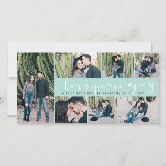 Love Peace Joy Simple Trendy Script Modern 7 Photo Feestdagenkaart (Voorkant)