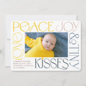 Love Peace Joy Tiny Kisses Baby's 1e Kerstmis Feestdagenkaart (Voorkant)