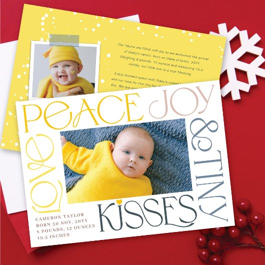 Love Peace Joy Tiny Kisses Baby's 1e Kerstmis Feestdagenkaart
