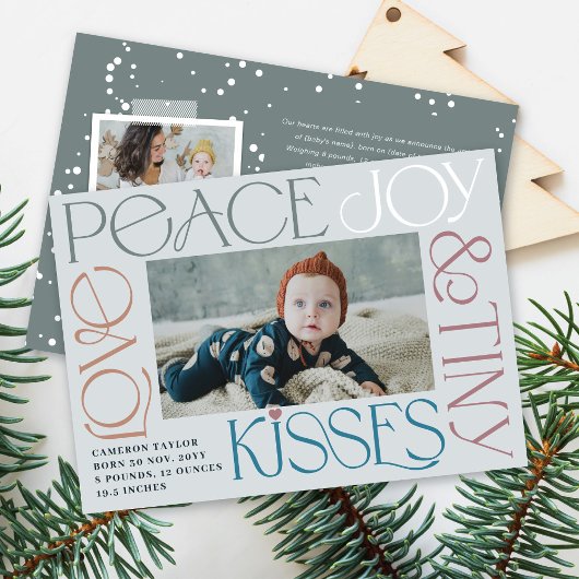 Love Peace Joy Tiny Kisses Baby's 1e Kerstmis Feestdagenkaart