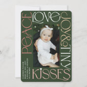 Love Peace Joy Tiny Kisses Baby's 1e Kerstmis Feestdagenkaart (Voorkant)
