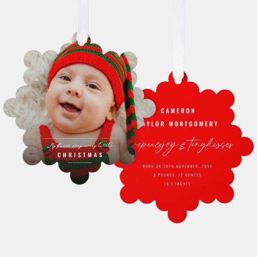 Love Peace Joy Tiny Kisses Baby's 1e Kerstmis Ornament Kaart (Voorkant / Achterkant)