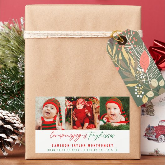 Love Peace Joy Tiny Kisses Baby's 1e Kerstmis Rechthoekige Sticker (Feestdagen)