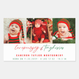 Love Peace Joy Tiny Kisses Baby's 1e Kerstmis Rechthoekige Sticker