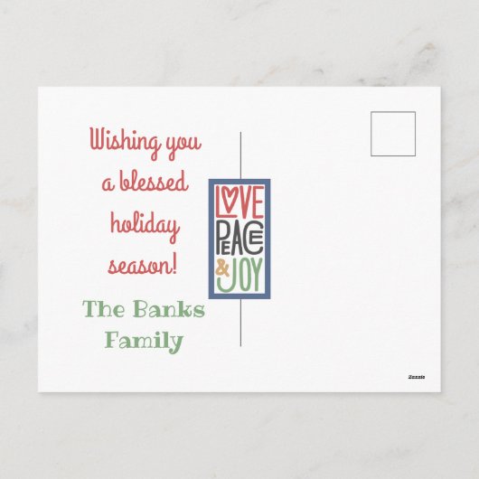 Love Peace & Joy (voeg uw foto toe) Holiday Card Feestdagenkaart (Achterkant)