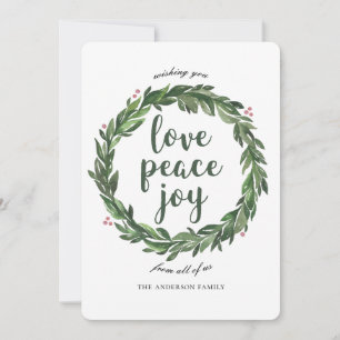 Love Peace Joy. Watercolor winter Christmas Werath Feestdagenkaart