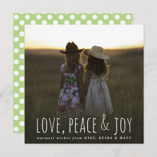 Love Peace & Joy Whimsical Script Kerstfoto Feestdagenkaart (Voorkant / Achterkant)