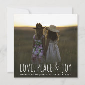 Love Peace & Joy Whimsical Script Kerstfoto Feestdagenkaart (Voorkant)