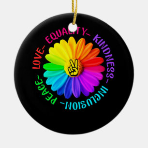 Love Peace Kindness Inclusion Peace Sign Daisy Keramisch Ornament