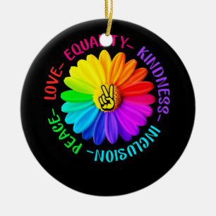 Love Peace Kindness Inclusion Peace Sign Daisy Keramisch Ornament