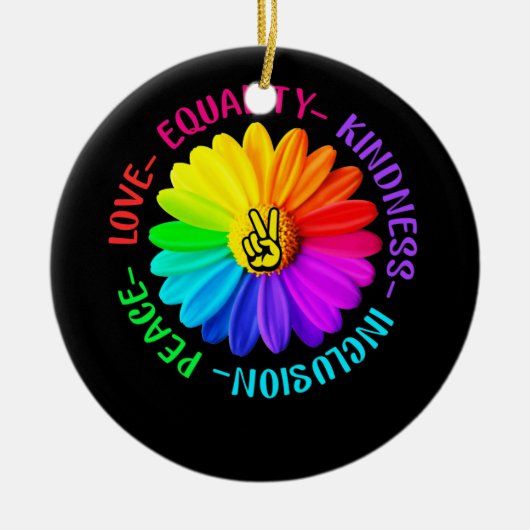 Love Peace Kindness Inclusion Peace Sign Daisy Keramisch Ornament (Voorkant)