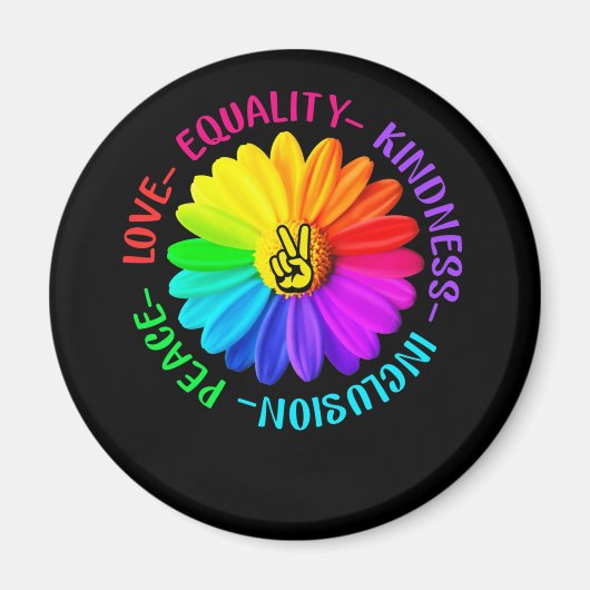 Love Peace Kindness Inclusion Peace Sign Daisy Magneet (Voorkant)