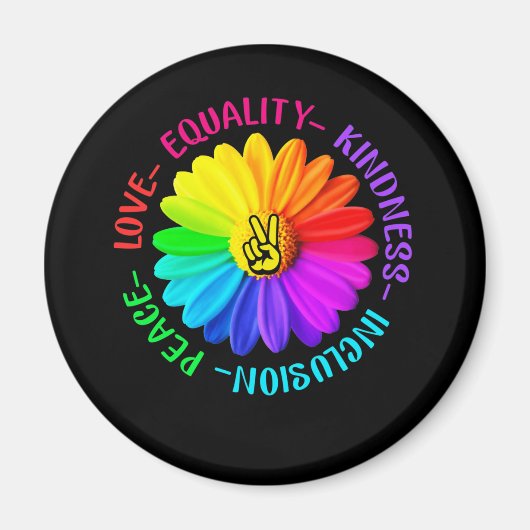 Love Peace Kindness Inclusion Peace Sign Daisy Magneet (Voorkant)