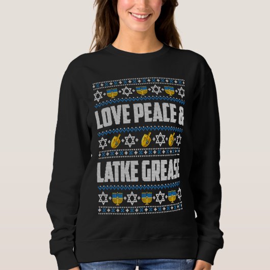 Love Peace Latke Grease Hanukkah Ugly Christmas Sw Trui (Voorkant)