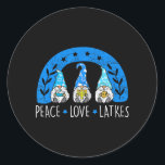 Love Peace Latkes Gnome Hanukkah Chanukah Joods Ronde Sticker<br><div class="desc">Love Peace Latkes Gnome Hanukkah Chanukah Joods</div>