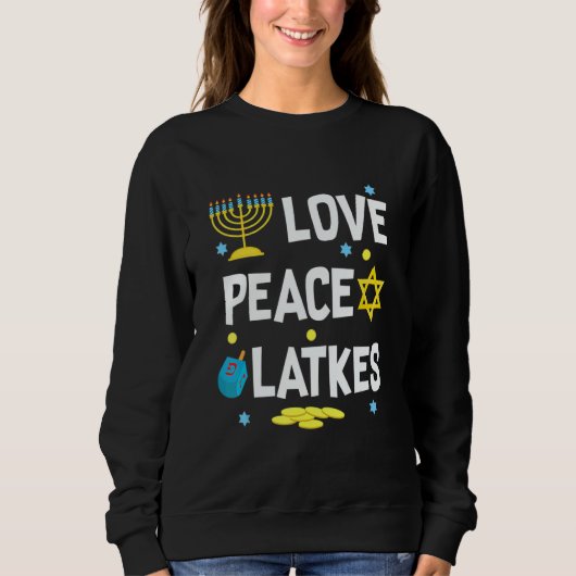 Love Peace Latkes Hanukkah Chanukah Jewish Trui (Voorkant)