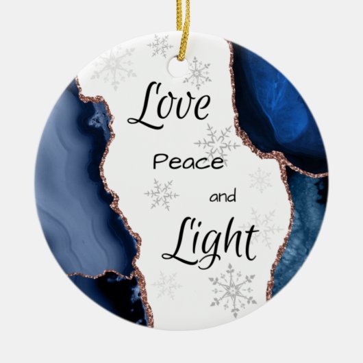 Love Peace Light Geode Gold Glitter Navy Blue Keramisch Ornament (Voorkant)