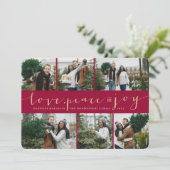 Love Peace Maroon Band Modern 6 Photo Collage Feestdagenkaart (Staand voorkant)