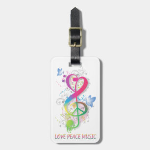 Love Peace Music Splatter zwaait bloemen vogels Bagagelabel