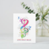 Love Peace Music Splatter zwaait bloemen vogels Briefkaart (Staand voorkant)