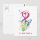 Love Peace Music Splatter zwaait bloemen vogels Briefkaart (Voorkant / Achterkant)