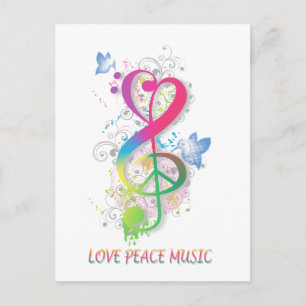 Love Peace Music Splatter zwaait bloemen vogels Briefkaart